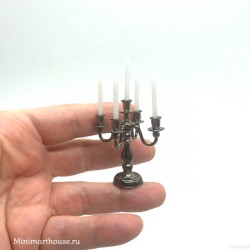 Канделябр на пять свечей, серебро, миниатюра 1:12