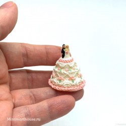 Торт Свадебный Жених и Невеста,  кукольная миниатюра 1:12