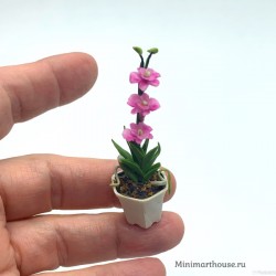 Орхидея розовая в горшке, миниатюра 1:12