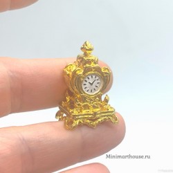 Часы каминные золотые, миниатюра 1:12